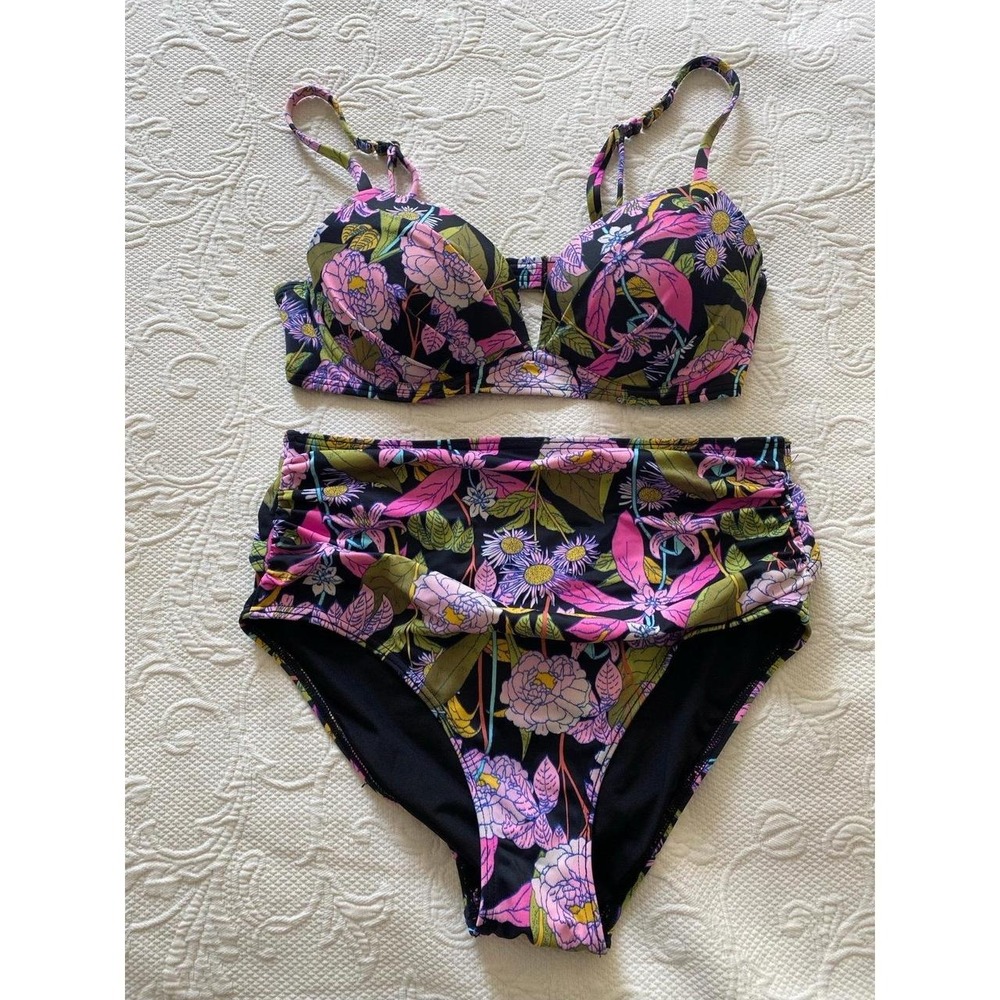 Victoria's Secret Floral High Waisted Bikini Set 34C Top Medium Bottom Swim